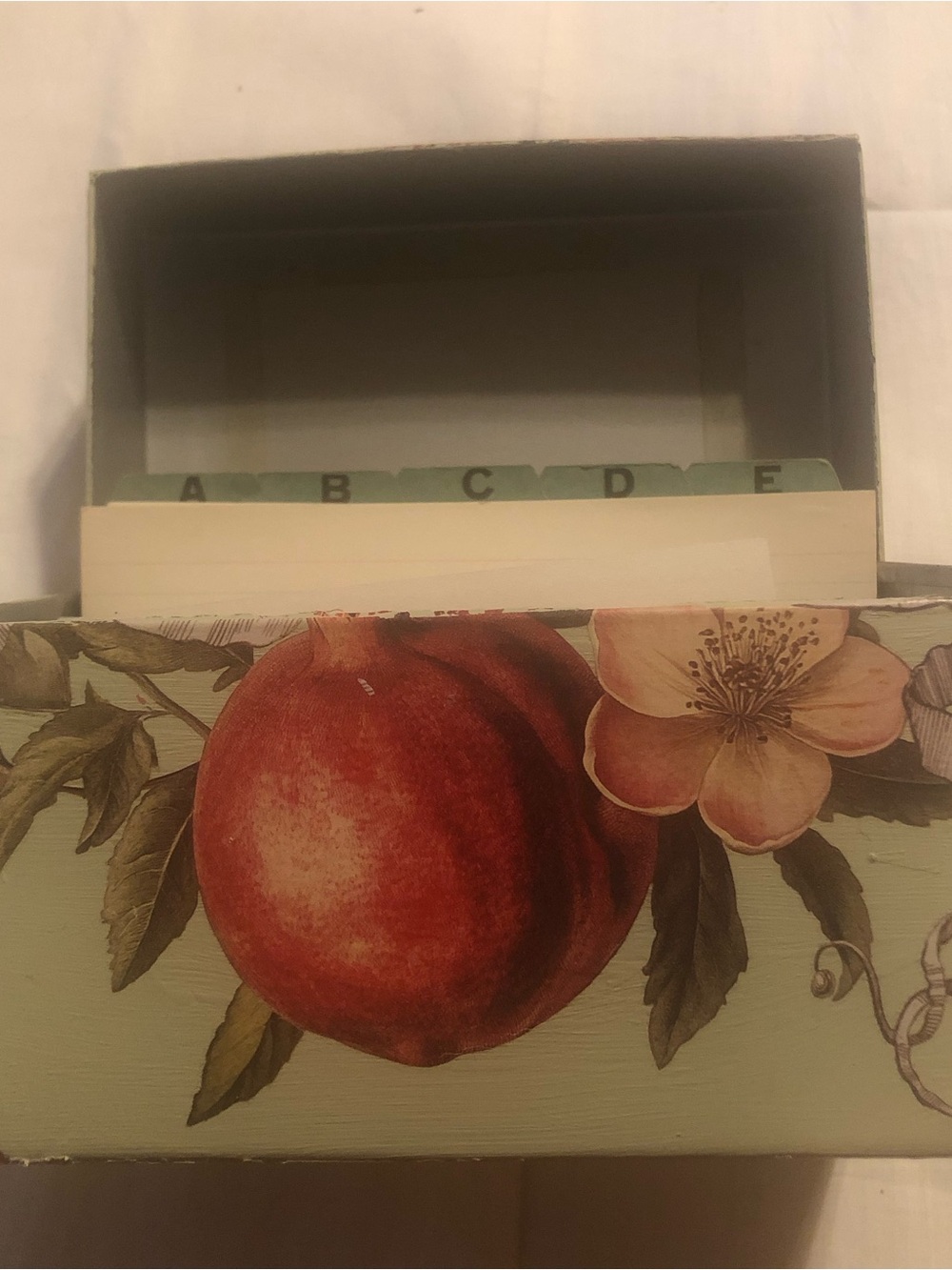 Decorative Peach Floral Recipe Box - Green and Red